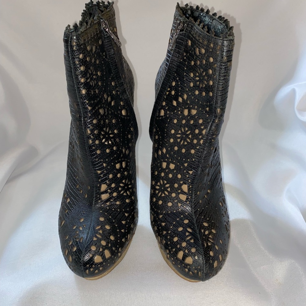BCBGMaxAzria MA FLO2 Black Laser-Cut Ankle Booties